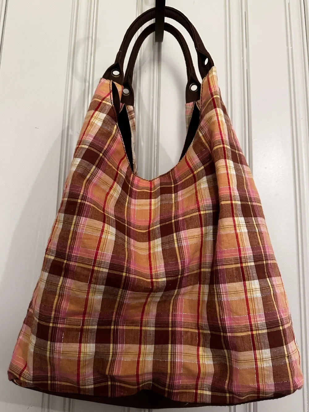 Bohemian 100% Cotton Patchwork Pink Plaid Shoulder Bag double sided